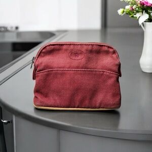 Hermès Bolide Cosmetic Pouch – Vintage Red Canvas with Leather Trim